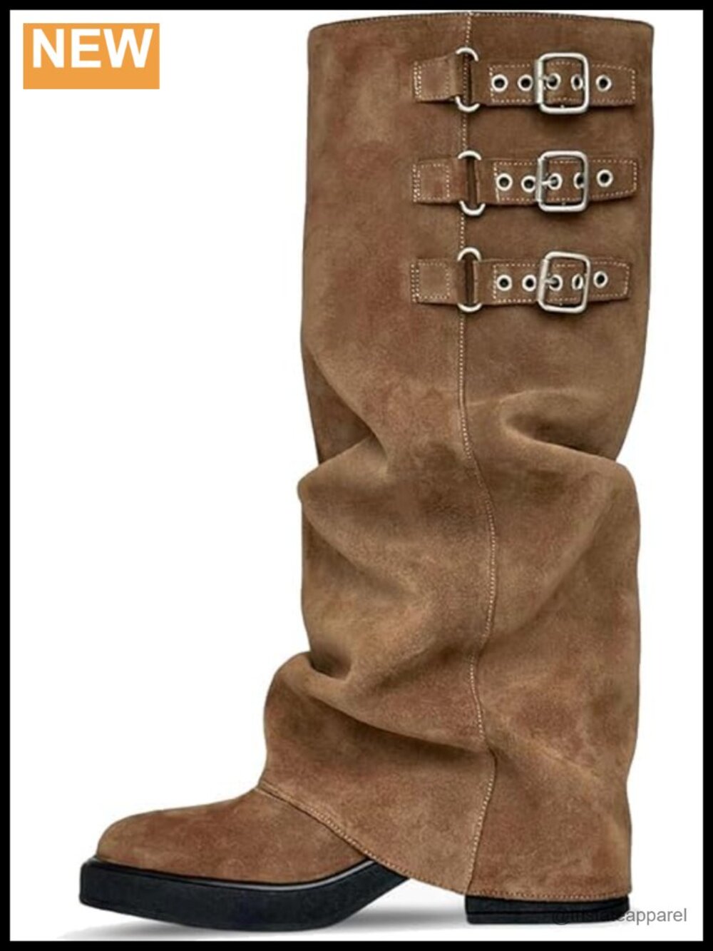 Slouchy Knee High Boots Women Round Toe Pull On Chunky Low Heel Platform